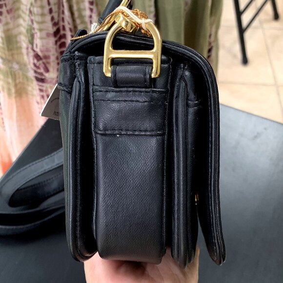 Vtg STRADA Small Black Leather Organizer Crossbody Purse Bag - Picture 5 of 16